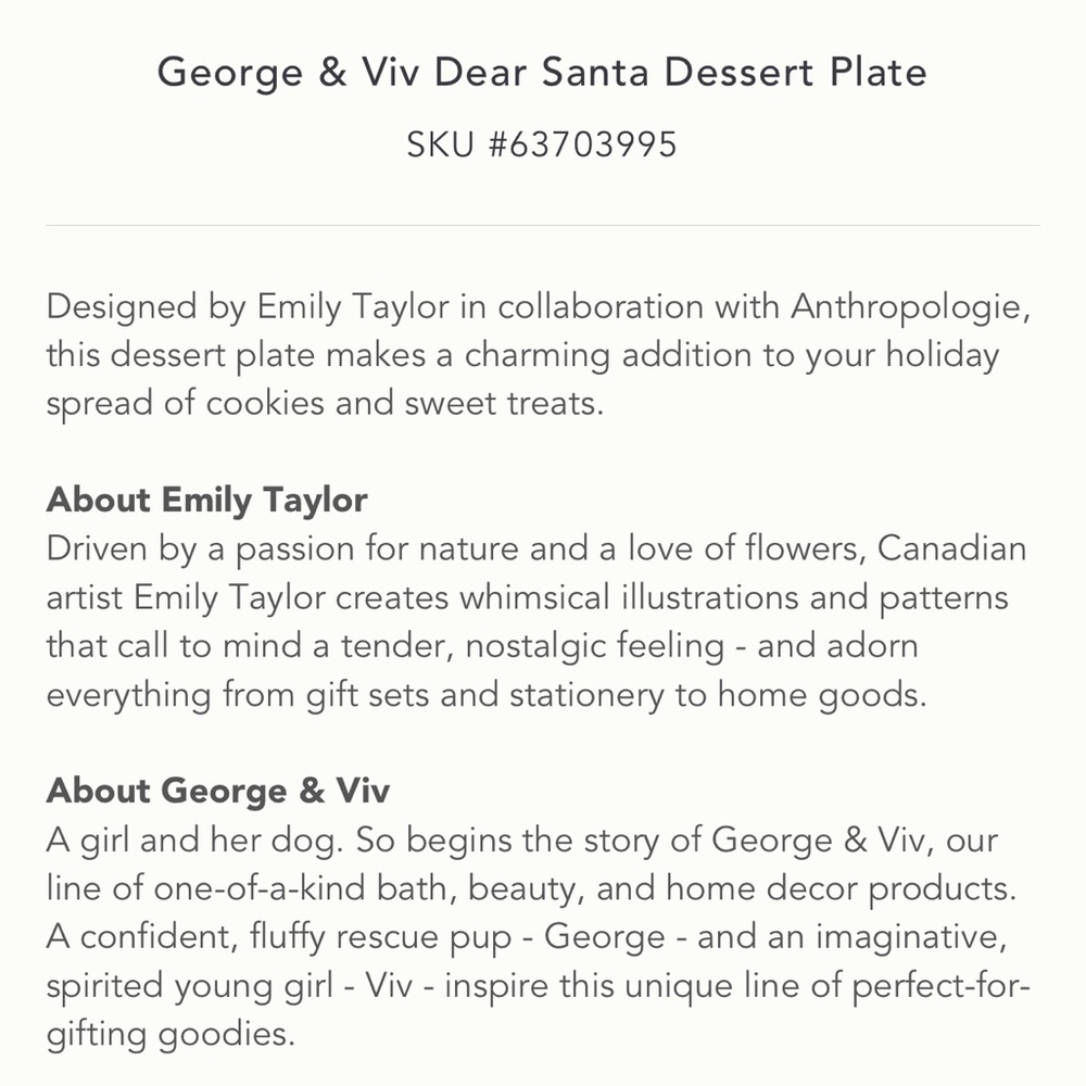 Anthropologie George & Viv Dear Santa Plate NWT - Picture 4 of 5